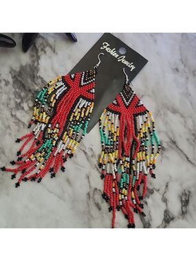 Handmade Native American-Style Beaded Tassel Fashion* Earrings Extra Long 1 pair